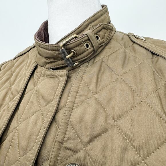 Burberry Quilted Coat Winter Down Finsbridge Plaid Jacket Check Olive Green XS - Picture 6 of 16